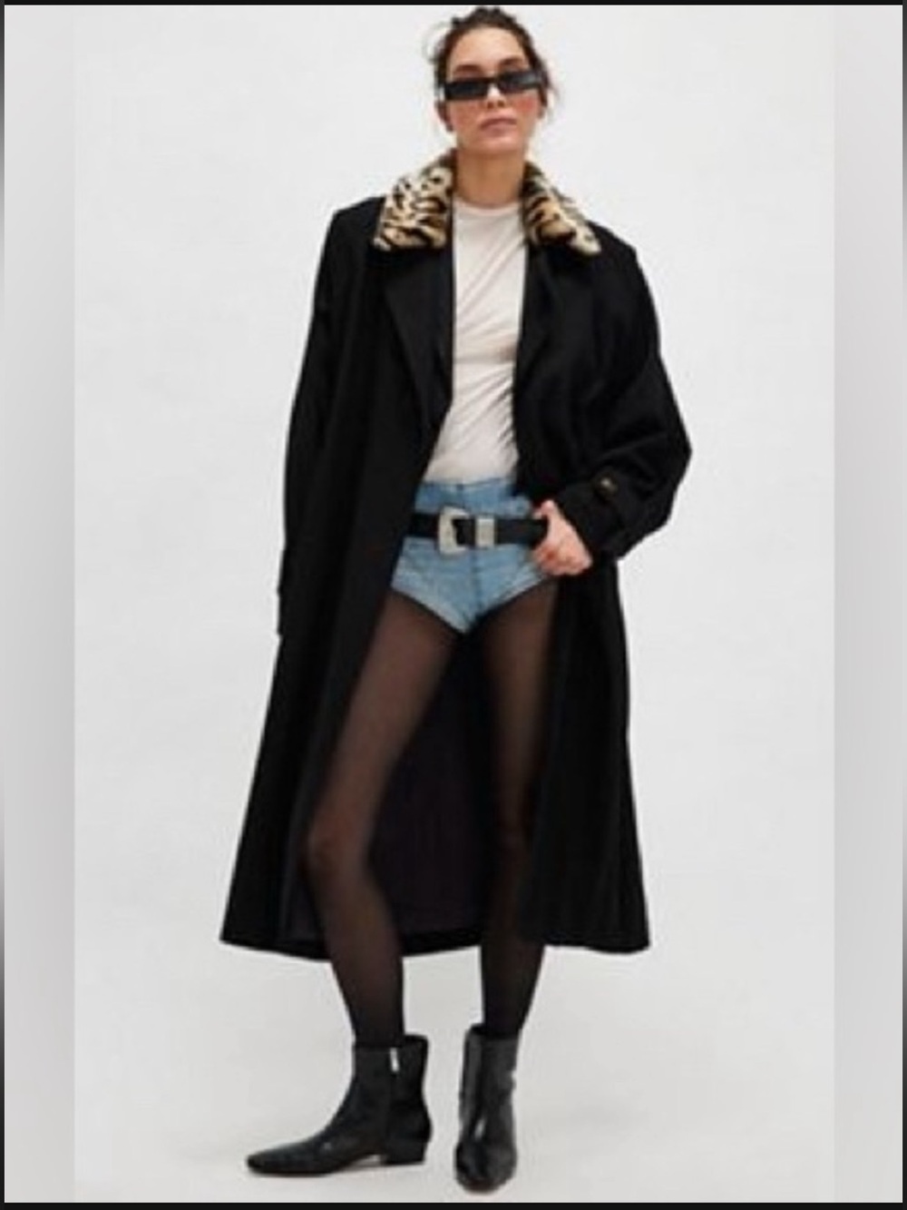 Free People Charcoal Grey Trench Coat with Removable Leopard Collar